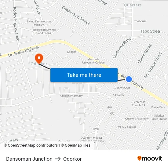 Dansoman Junction to Odorkor map