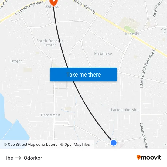 Ibe to Odorkor map