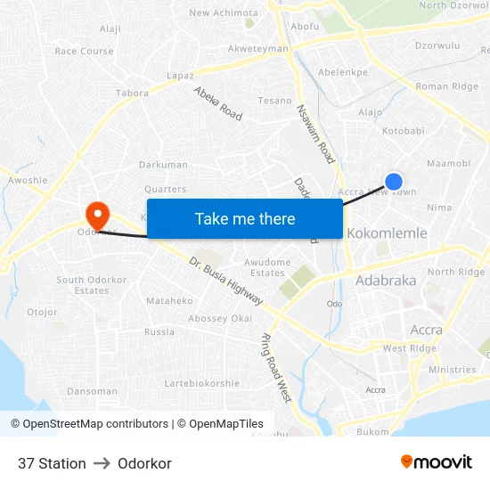 37 Station to Odorkor map