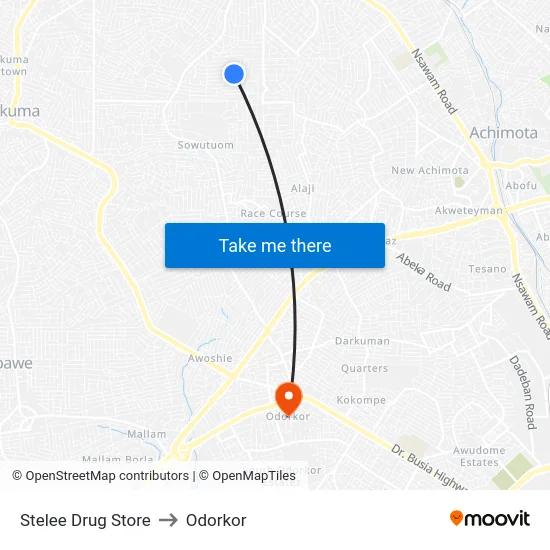 Stelee Drug Store to Odorkor map