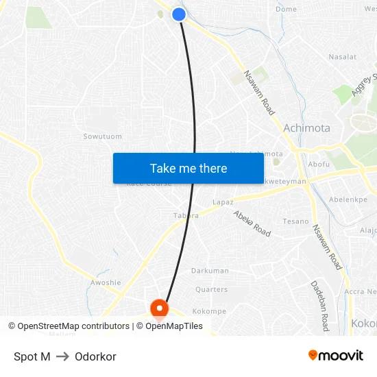 Spot M to Odorkor map