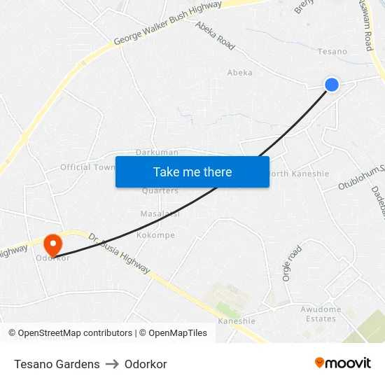 Tesano Gardens to Odorkor map