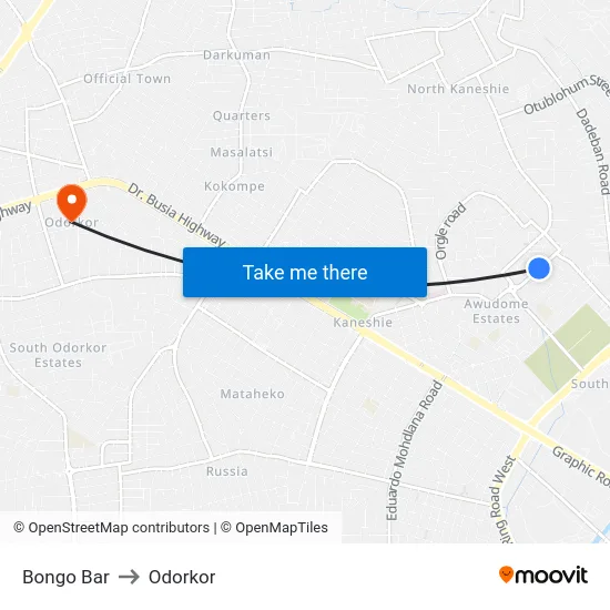 Bongo Bar to Odorkor map