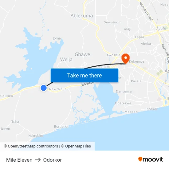 Mile Eleven to Odorkor map