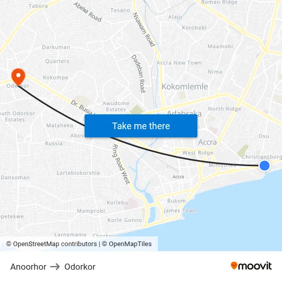 Anoorhor to Odorkor map