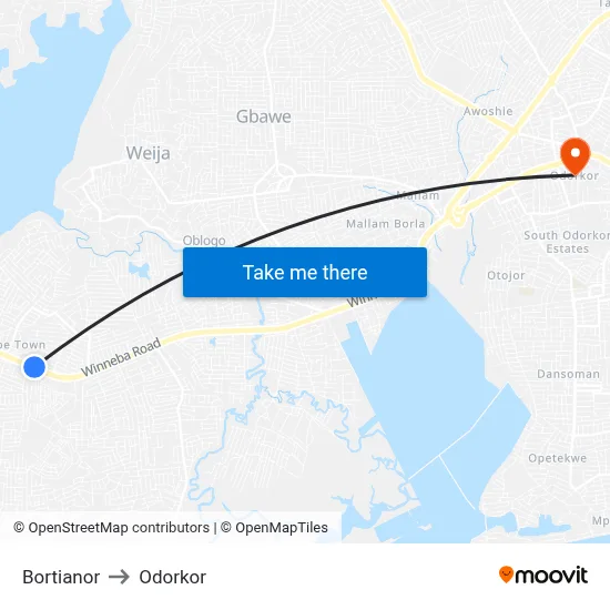 Bortianor to Odorkor map