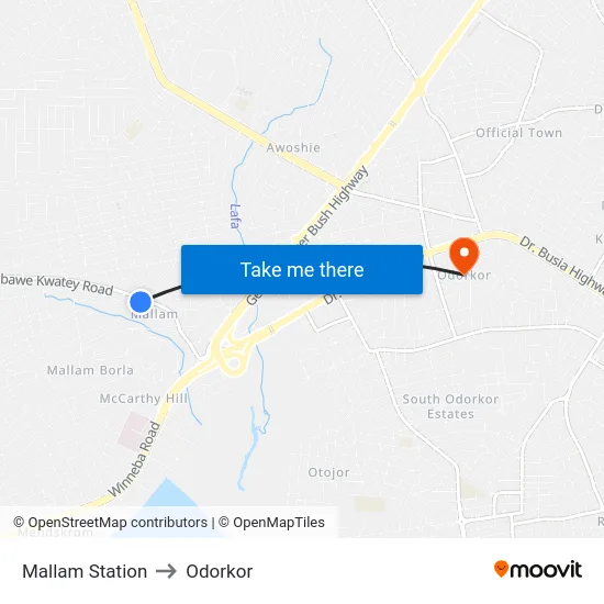 Mallam Station to Odorkor map