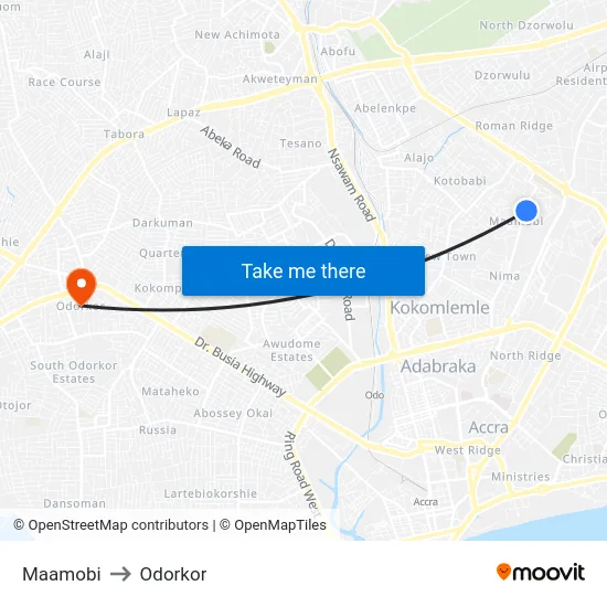 Maamobi to Odorkor map