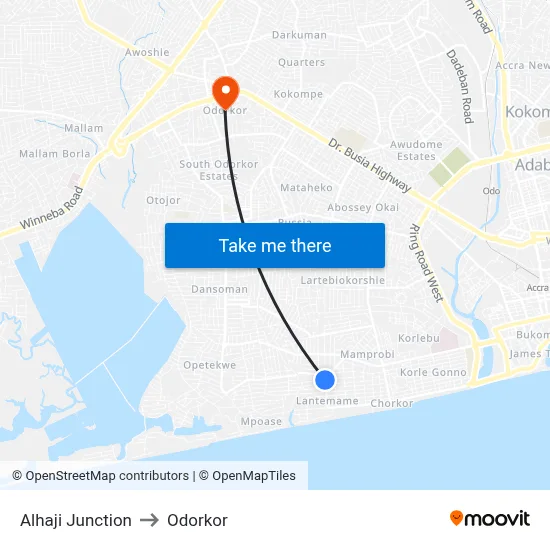 Alhaji Junction to Odorkor map