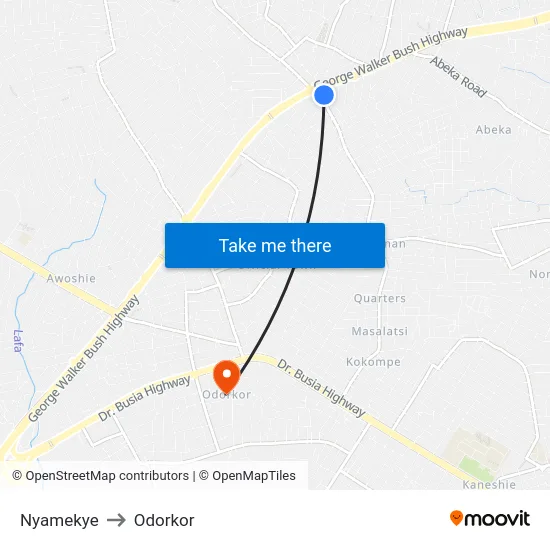 Nyamekye to Odorkor map