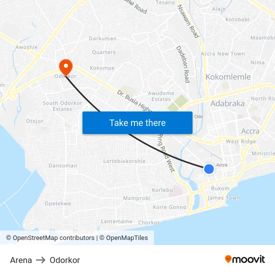 Arena to Odorkor map