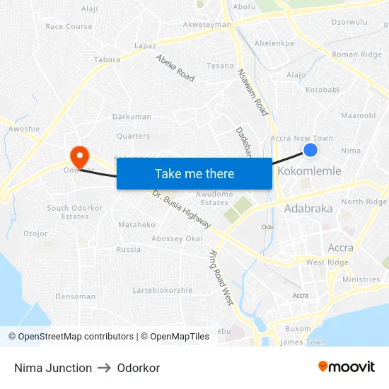 Nima Junction to Odorkor map