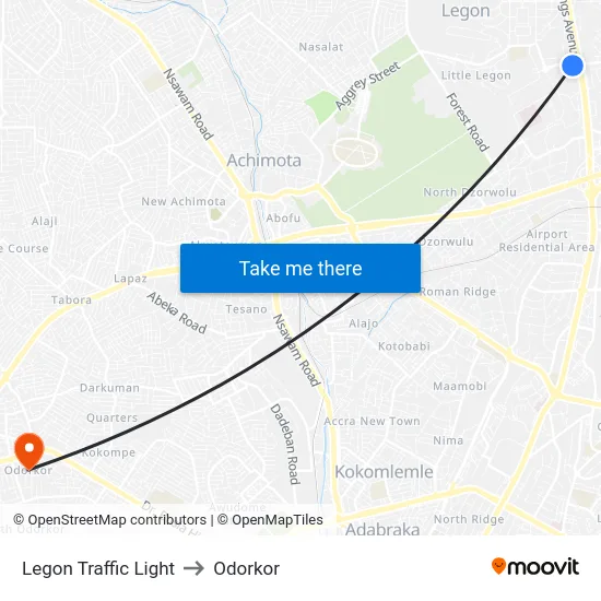Legon Traffic Light to Odorkor map
