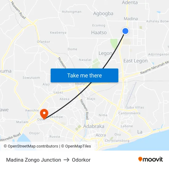 Madina Zongo Junction to Odorkor map