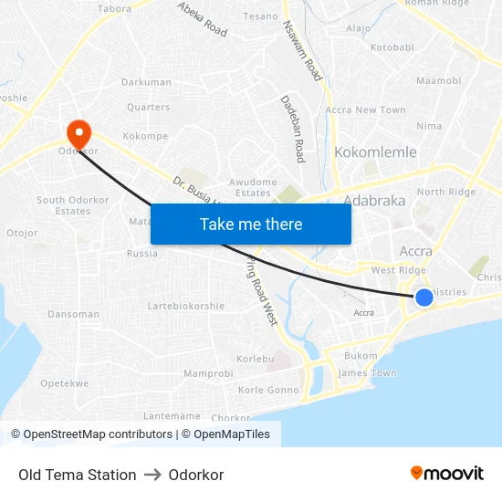 Old Tema Station to Odorkor map