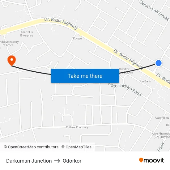 Darkuman Junction to Odorkor map