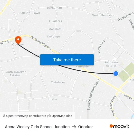 Accra Wesley Girls School Junction to Odorkor map