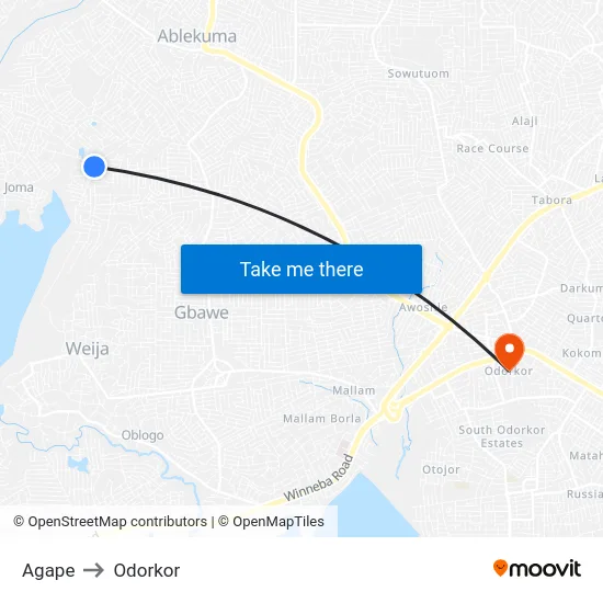 Agape to Odorkor map
