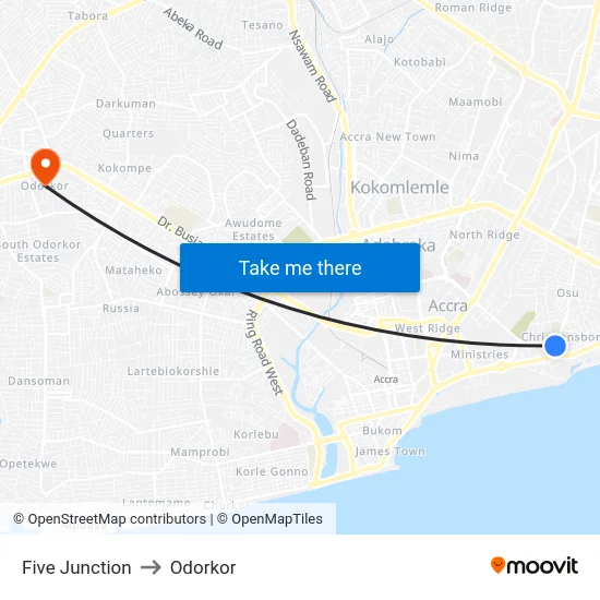 Five Junction to Odorkor map