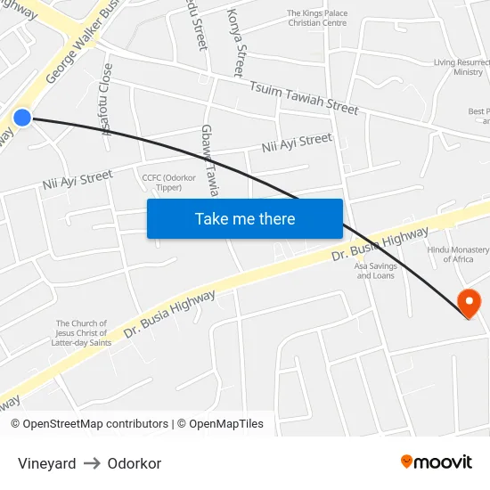 Vineyard to Odorkor map