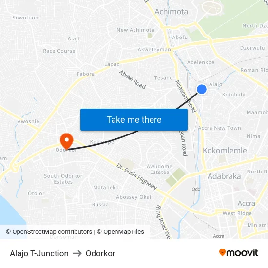 Alajo T-Junction to Odorkor map