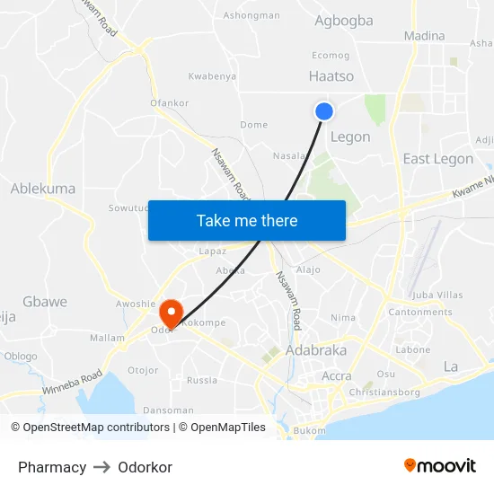 Pharmacy to Odorkor map