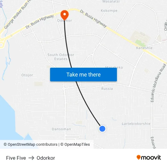 Five Five to Odorkor map