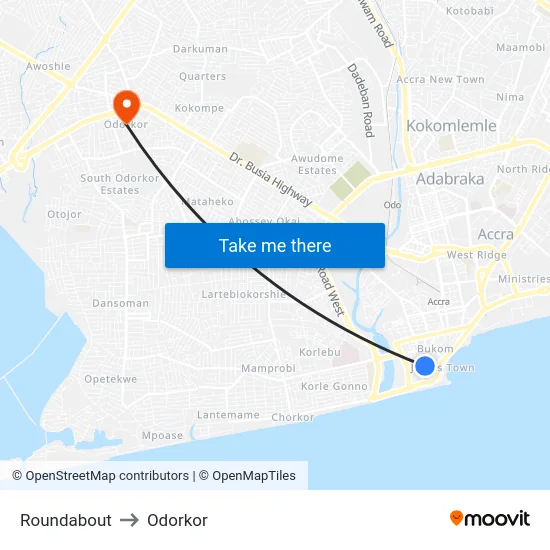 Roundabout to Odorkor map