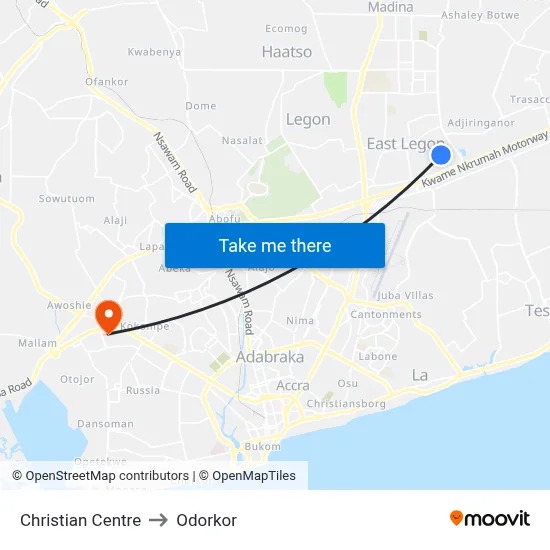 Christian Centre to Odorkor map