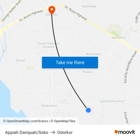 Appiah Danquah/Soko to Odorkor map