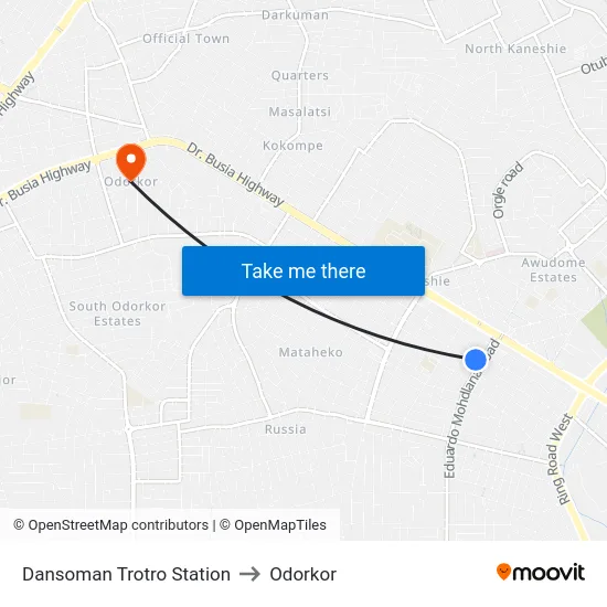 Dansoman Trotro Station to Odorkor map