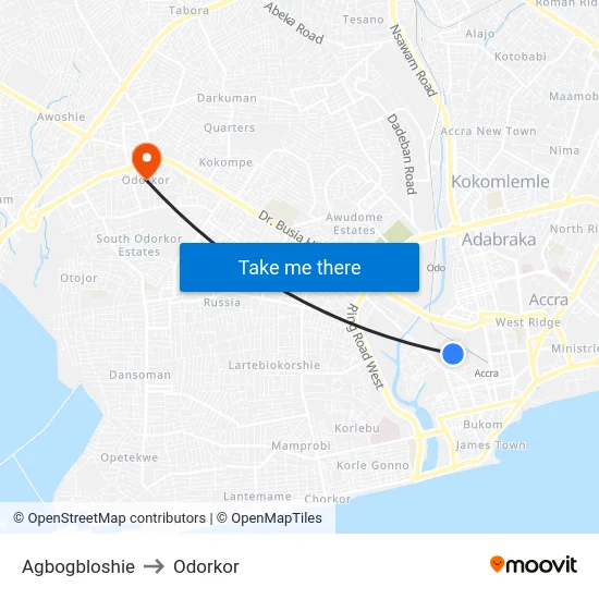 Agbogbloshie to Odorkor map