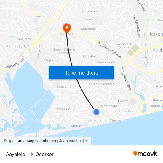 Aayalolo to Odorkor map