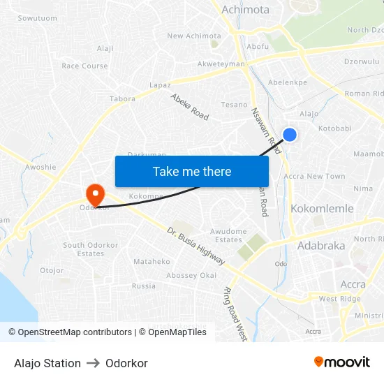 Alajo Station to Odorkor map