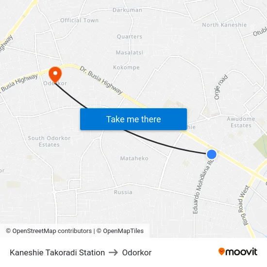 Kaneshie Takoradi Station to Odorkor map