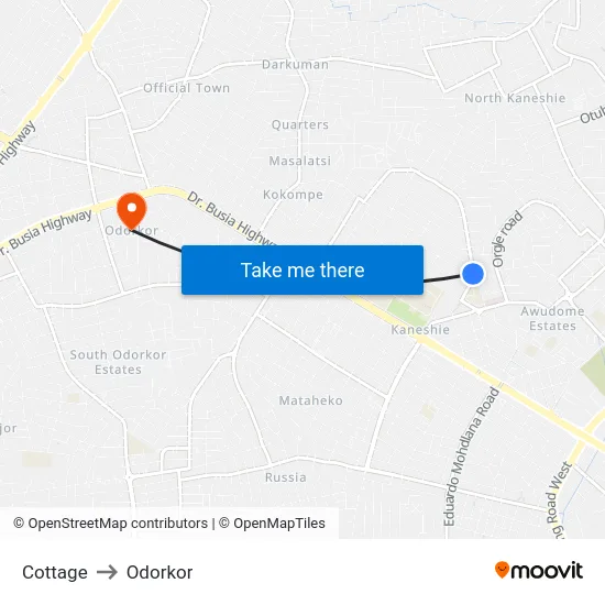 Cottage to Odorkor map