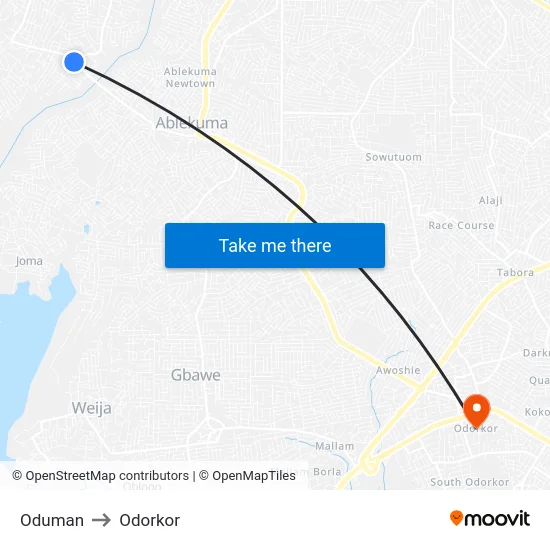 Oduman to Odorkor map