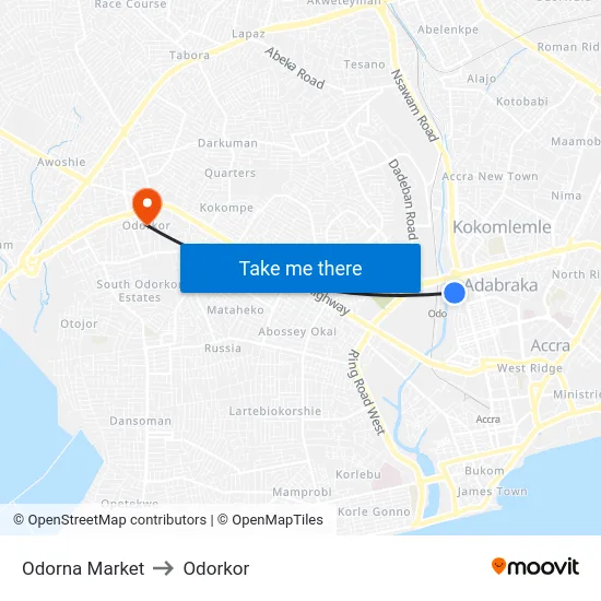 Odorna Market to Odorkor map