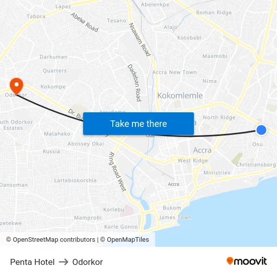 Penta Hotel to Odorkor map