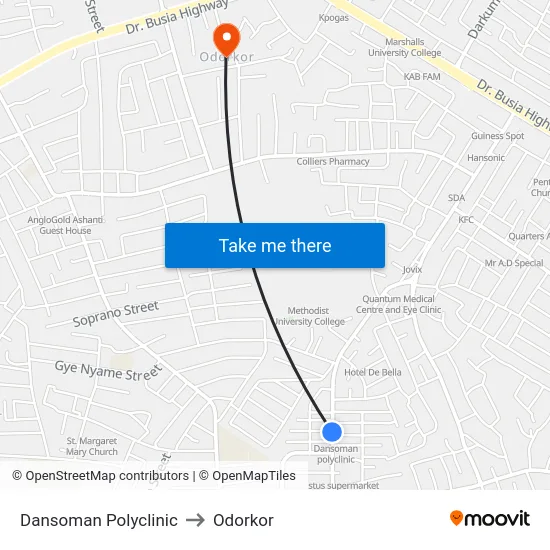 Dansoman Polyclinic to Odorkor map