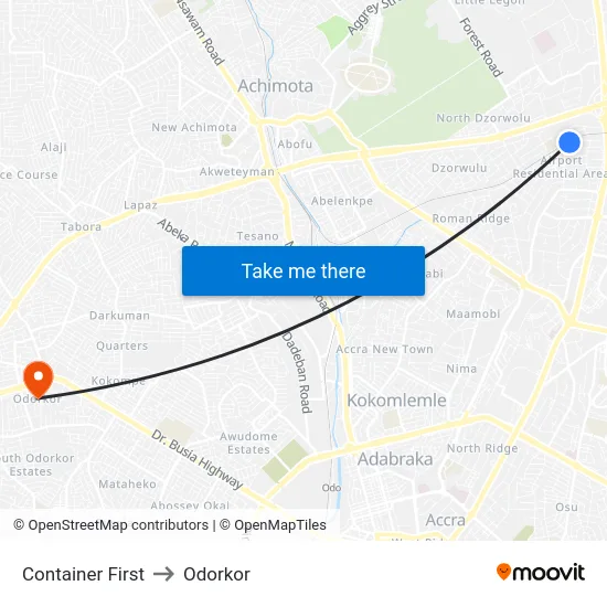 Container First to Odorkor map