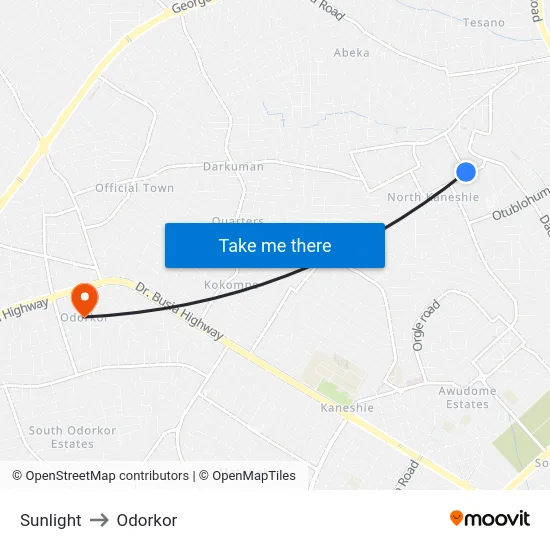 Sunlight to Odorkor map