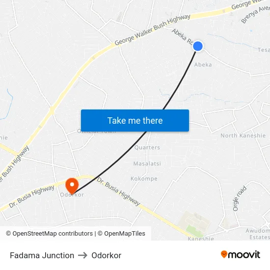 Fadama Junction to Odorkor map