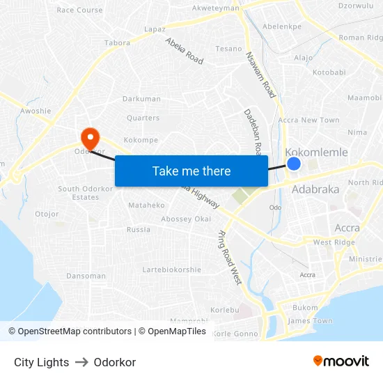 City Lights to Odorkor map
