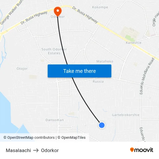 Masalaachi to Odorkor map