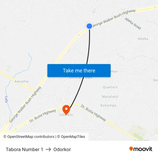 Tabora Number 1 to Odorkor map