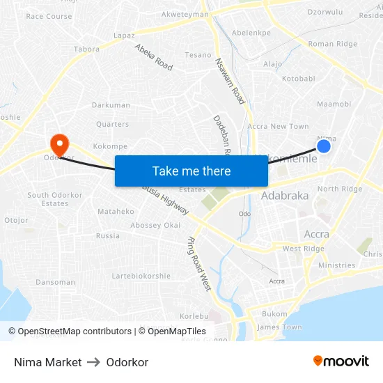Nima Market to Odorkor map