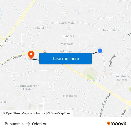Bubuashie to Odorkor map