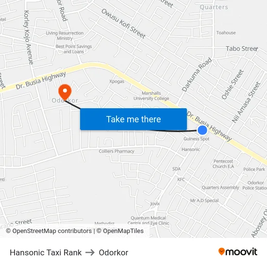Hansonic Taxi Rank to Odorkor map