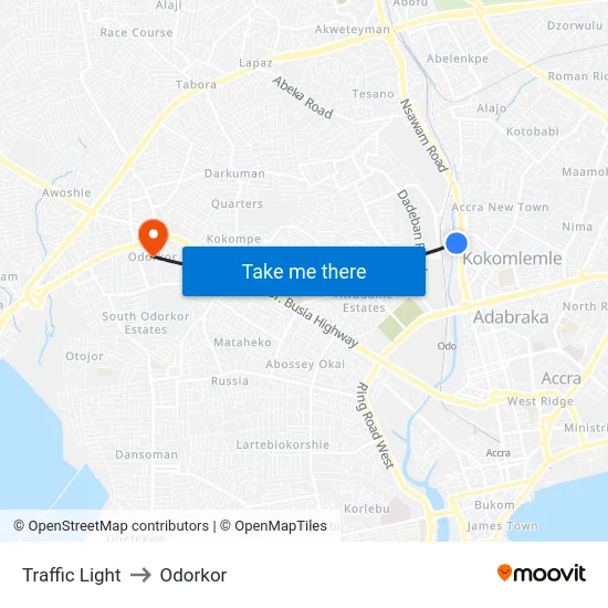 Traffic Light to Odorkor map